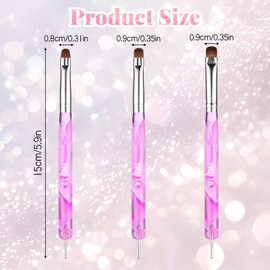 BOHUIZ 3 Pcs Acrylic French Gel Nail Art Brushes, Two Way Manicure Brush with Dotting Tool Double Ended Nails Gel Liner Brush for Manicure Cuticle Clean up Detailed Designs (12#, 14#, 16#)