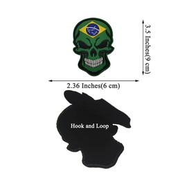 2 PCS AliPlus Brazil Flag Patches Skull Patches Embroidered Tactical Military Morale Patch Hook and Loop