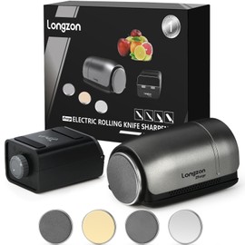 Longzon ZForge Electric Rolling Knife Sharpener Tool-Made Easy, 10°-25° Magnetic Angles Knife Sharpening, Professional Kitchen Knife Sharpener Kit with Diamonds Discs for All Kitchen Knife Sets