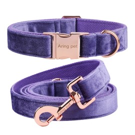 ARING PET Dog Collar and Lead Set, Purple Velvet Dog Collar and Leash with Metal Buckle, Comfortable and Adjustable Pet Collar Set for Boys&Girls Dogs, Medium