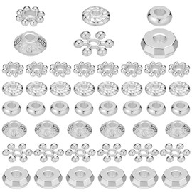 CRAFTYMELODY 300 Stück Spacer Perlen 6 Stil Legierung Silber Lose Perlen Schneeflocke Runde Rondelle Doppelkegel Perle Spacer Schmuck Erkenntnisse