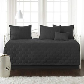 Brickyard Collection - Premium Quality, Soft, Wrinkle, Fade, & Stain Resistant, Easy Care, Daybed Cover Set, Twin, Black