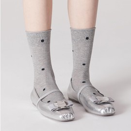 OrbiflexY Women's Slouch Calf Socks High Elastic Breathable Knitting Polka Dot and Bowknot Mesh Design Sock(5 Pairs,Polka Dot)