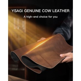 YSAGi Genuine Leather Desk Mat, 35.4"X17" Office Desk Pad, Thick Premium Table Pad with Stitched Line, Non-Slip Laptop Writing Pad with Rubber Base (Dark Brown, 35.4"X17")