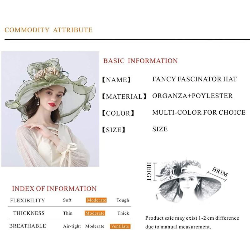 RZTA Women's Kentucky Derby Church Dress Hat Wide Brim Leaf