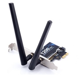 AC1200 Tarjeta PCIe WiFi para PC BT 4.0, tarjeta de red inalámbrica de doble banda (2.4 Ghz/5 Ghz) con MU-MIMO latencia ultra baja para juegos, transmisión, soporta viento 11/10/8.1/8/7 (32/64 bits)