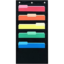 Essex Wares - 3 Pocket File Pocket Chart, Black, 14" Wide x 19.5" Tall - Versatile Wall Hanging File Folder Organizer for Classroom, Office, Home, and More - Wall Folder Organizer - 3 Pockets