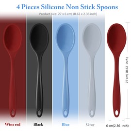 4 Pieces Large Mixing Spoon Heat Resistant Silicone Basting Utensil Spoon Non Stick Serving Spoon for Mixing, Baking (Red, Black, Blue, Gray)