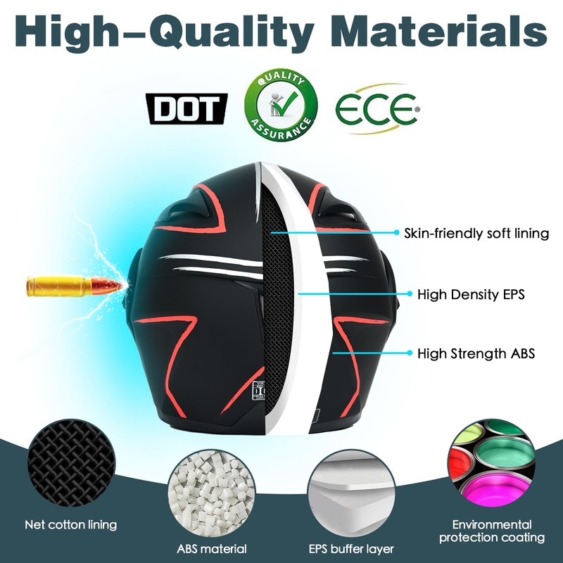 Motorcycle Bluetooth Modular Helmet, DOT Approved Dual Visor Full Face