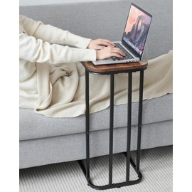 KJGKK C Shaped End Table Set of 2, 26.6 inches High Small Side Table for Couch Sofa Bed, Tall Tv Tray Table, for Living Room, Bedroom, Metal Frame, Industrial Style, Rustic Brown & Black