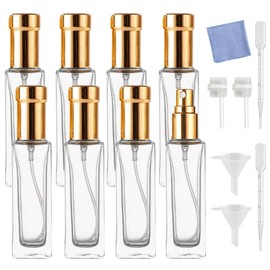 AGENIZ 8PCS 20ml Perfume Spray Bottle, Mini Portable Travel Glass Square Spray Bottle,Small Fine Mist Spray Bottle, Refillable Glass Spray Bottle, Sample Spray Bottle (Gold, 20ml)