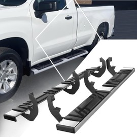 PM PERFORMOTOR 6.5" Running Boards Compatible with Chevy Silverado GMC Sierra 1500 2500HD 3500HD Standard Cab 2019-2024, Pair of Stainless Steel Side Rails Step Bars with 6 Brackets, Polished Black