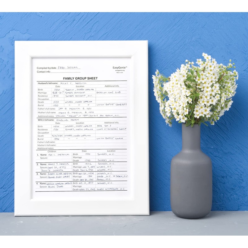 LARGE PRINT Two-Sided Family Group Sheets (30 Sheets) by EasyGenie