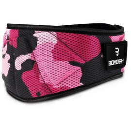 BIOMORPH Neoprene Weight Lifting Belt for Strength Training, Powerlifting, Bodybuilding, Crossfit for Men and Women (Camo Pink, S)