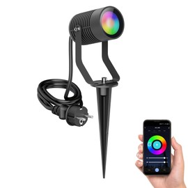 ledscom.de SHINGA Garden Spotlight with Ground Spike for Outdoor Use, IP65, Plug, Anthracite, Includes GU10 RGB Lamp, Smart, 473lm, Warm White - Cool White