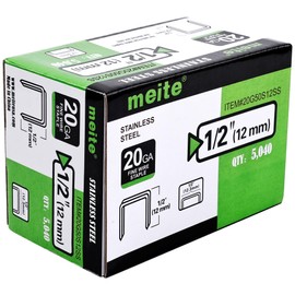 meite 20 Gauge 1/2-Inch (12.3mm) Crown 1/2-Inch Length Upholstery Staples for Staple Gun, Fine Wire Stainless Steel Staples for Carpet, Work Box, Cable, Shed (5 Boxes)