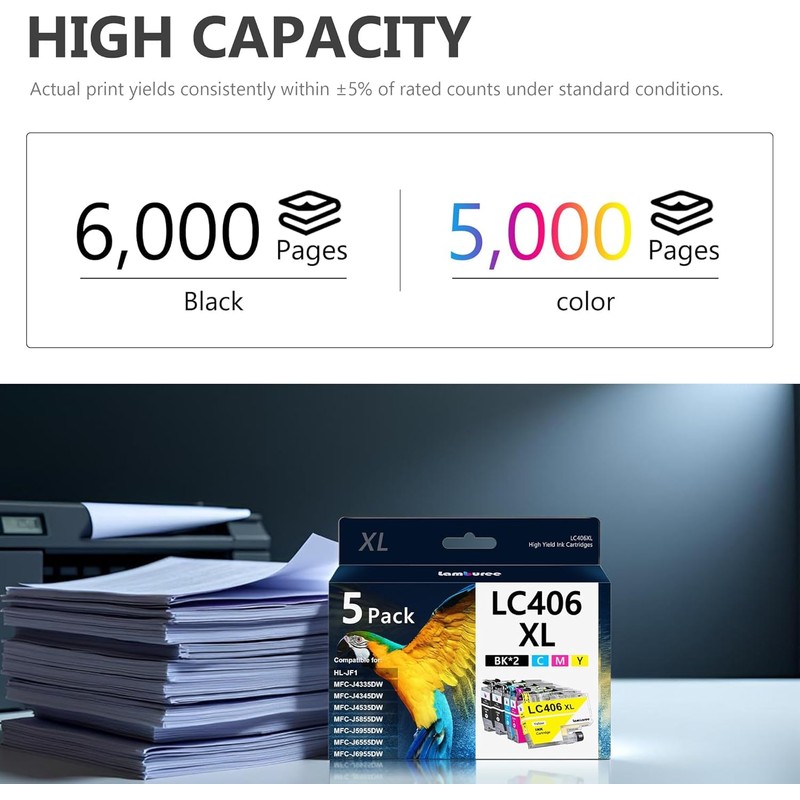 Lamburee LC406XL Ink Cartridges with High-Yield Replacement for Brother LC406