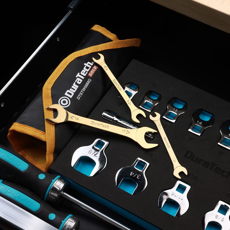 DURATECH Super-Thin Open End Wrench Set, Metric, 8-Piece, 5.5mm to