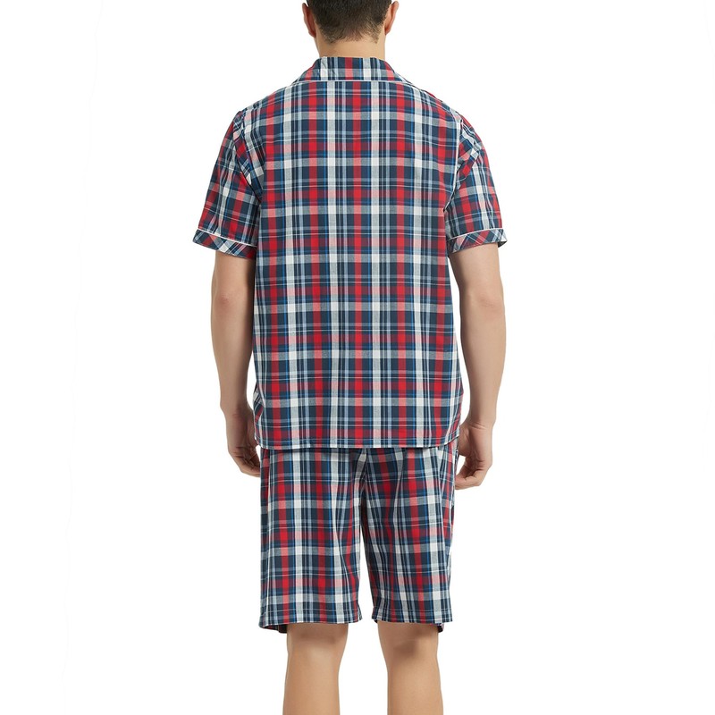 Vulcanodon Men's Short Pyjamas 100% Cotton Summer Shorty Pyjamas Checked