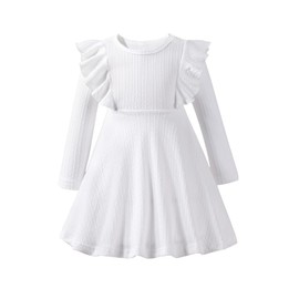 Kionio Toddler Girl Christmas Dress Baby Sweater Dresses Ruffle Ribbed Knit Long Sleeve A-Line Swing Fall Winter