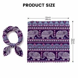 Xuwenz Boho Style Pattern Head Scarf Silk Feel Like Indian Lotus Ethnic Elephant Bandana Soft for Women Girls