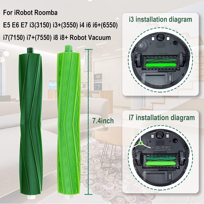 2 Set Replacement Roller Brushes Compatible for iRobot Roomba E