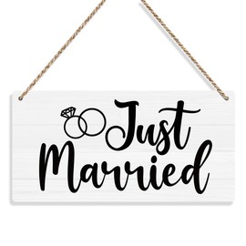 Just Married Sign Wall Hanging Just Married Decorations Wedding Accessories Stuff Wedding Decorations for Reception Engagement Wedding Party Wall Art Decor Wooden Sign Ring Bearer Sign