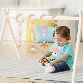 Play Arch Baby Toy from 0 Months 4 Pieces Play Arch Baby Toys Play Arches Baby Gym Pendant Wooden for Girls Boys Baby Toy for Baby Seat Pram Car Seat Toy (Pink)
