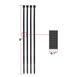 Nylon Cable Zip Ties Heavy Duty 8 Inch, Ultra Strong Plastic Wire Ties with 20 Pounds Tensile Strength, 100 Pieces, Nylon Tie Wraps with 0.1 Inch/2.5 mm Width in Black, Indoor and Outdoor UV Resistant