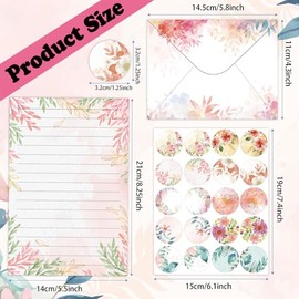 Juego de 160 sobres de papelería y sobres, 50 piezas de papel rayado, 50 sobres y 60 calcomanías para escribir cartas (línea horizontal floral)