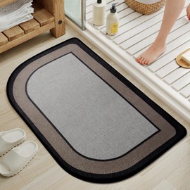 YDKGL Half Circle Bath Mat,Thin Bathroom Rugs Fit Under Door Quick Dry Non Slip Washable Bathroom Mat with Rubber Backing,Absorbent Woven Half Round Shower Mat Rug,Gray Gray Brown