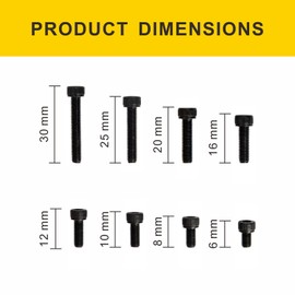 234 Pcs M5 Screw Metric Hex Socket Head Cap Bolts M5x8mm 10mm 12mm 16mm 20mm 25mm 30mm Washers Screws and Nuts High Strength Grade 12.9 Black Zinc Plated (Black 234Pcs M5(8mm-30mm)