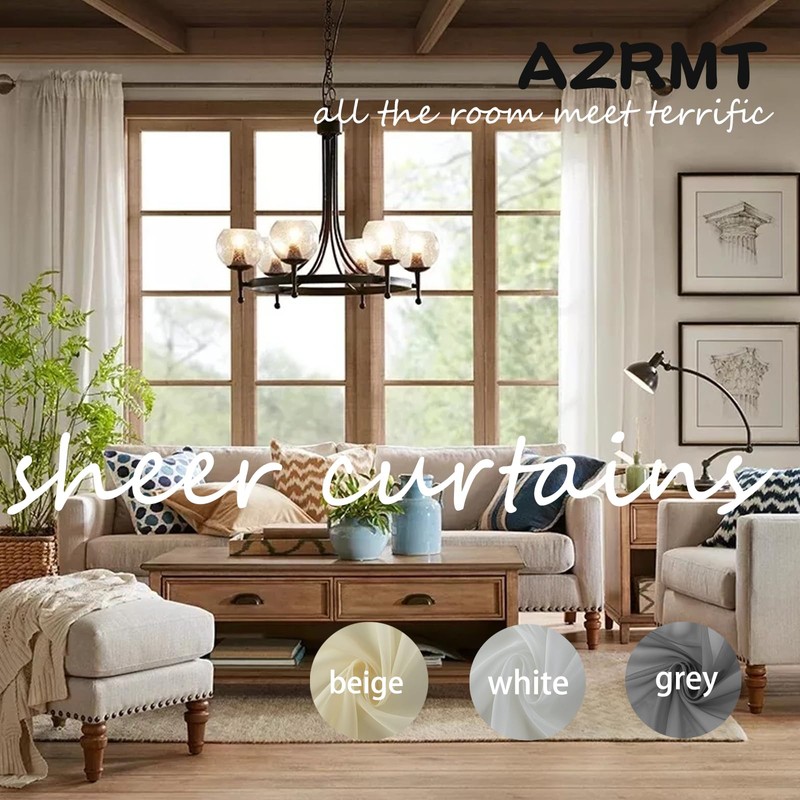 AZRMT White Sheer Curtains 95 Inch Length 2 Panels, Light