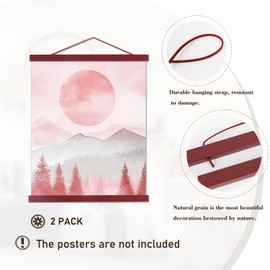 Artmag 2 Pack Magnetic Poster Hanger Frame, 16x24 16x22 16x20 Light Wood Wooden Magnet Canvas Artwork Print Dowel Poster Hangers Frames Hanging Kit (Mahogany, 16",2 Packs)