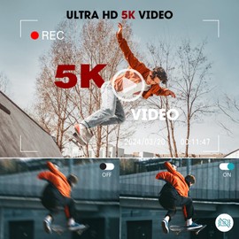 5K Digital Camera with Double Lens 48MP Camera Digital Camera with Viewfinder Autofocus Flash Light Selfie Camera Compact Camera with 32G Card and Charger Vlogging Camera Photo Camera for TikTok