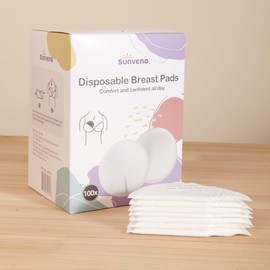 SUNVENO Disposable Nursing Pads, Ultra Thin & Extra Absorbent Vented Leak Proof Nursing Essentials for Optimal Fit and Discretion, Individually Wrapped (100 Pcs)