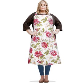 SANFERGE Ladies Plus Size Canvas Apron with 2 Pockets 39 x 96.5 cm Extra Large XXL Aprons Red Rose, Red-rose