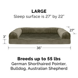 Furhaven Pet Bed for Dogs and Cats - Faux Fur and Velvet Sofa-Style Egg Crate Orthopedic Dog Bed, Removable Machine Washable Cover - Dark Sage, Large