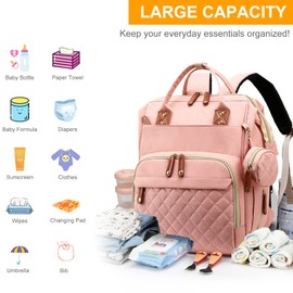 Awanhe Baby Diaper Bag Backpack with Changing Station, Waterproof Baby Bags for Boys Girls, USB Charging Port, Baby Shower Gifts, Pink