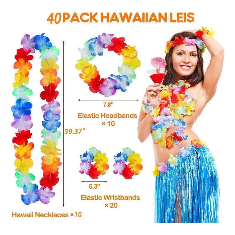 Aa 40 Piezas Collaresy Pulseras Hawaiano Flores Vmimv For