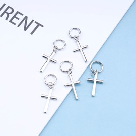 Xduargs Vintage Cross Dreadlocks Hair Rings Tiny Cross Dreadlocks Round Ring Hair Braid Cross Pendant Hair Braid Rings Decorative Headwear Hair Accessories for Women Headdress（Silver 2）