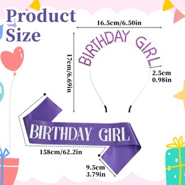 Birthday Crown Sash Tiara Purple Birthday Girl Headband Crown Sash Bling Rhinestone Hair Band Princess Birthday for Women Girls Party Decoration Prom