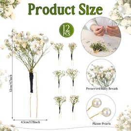 Daifunli 12 Pcs Baby's Breath Bridal Wedding Hair Pins with Pearl White Flower Handmade Wedding Gypsophila Flower Hair Clips Accessories for Women Brides Bridesmaid