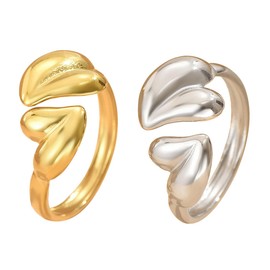 KONFEN 2PCS Couple Gold and Silver Rings Set, Stainless Steel Adjustable Open Couple Band Eternity Rings with Double Love Shape, Hypoallergenic Bridal Jewellery Promise Ring Gifts for Anniversary