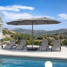 PURPLE LEAF 14ft PatioUmbrella Outdoor Double-Sided Umbrella with Base and Crank Rectangle Market Table Umbrella for Pool Deck Garden, Grey