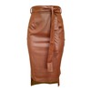 Womens High Waisted Belted Leather Pencil Skirt Side Button Split
