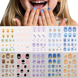 10 Sheets Colorful Kid Nail Stickers Full Nail Wraps for Kids Girls Self Adhesive Nails Decals for Nails Art Decoration Fun Including Dog Bear Rabbit Flower Strawberry Heart Sun for Age 8 and Older