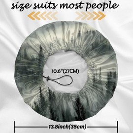 Cabreche 2 PCS Shower Cap Reusable Waterproof Double Layers Hair Caps Shower Bath Adjustable Elastic Hat for Women Girls Cute Aesthetic-Forest Beach