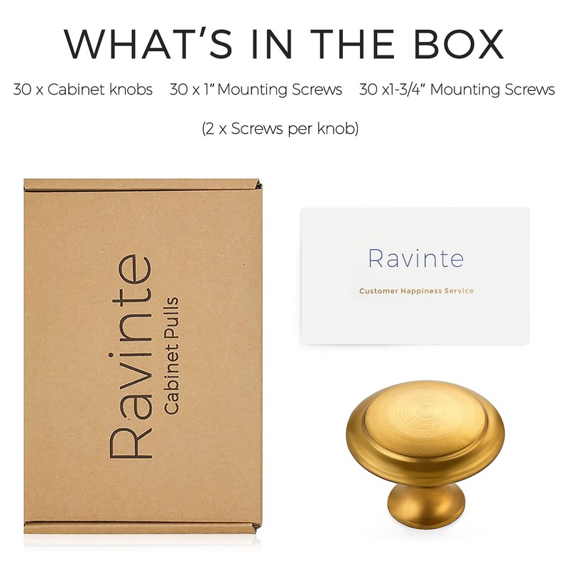 Ravinte 30 Pack Gold Kitchen Cabinet Knobs 1-1/4 Inch Round