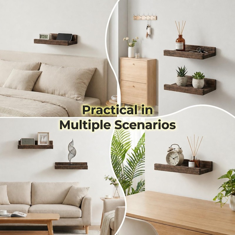 Z metnal Mini Floating Shelves, Small Natural Wooden Display Wall